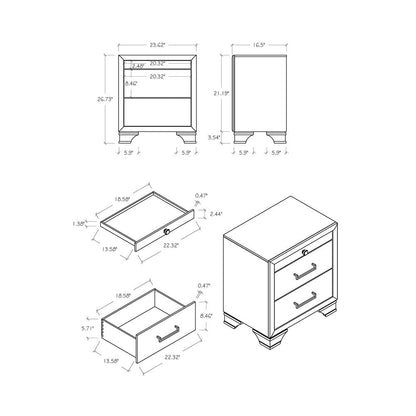 27" White Wood Two Drawer Nightstand