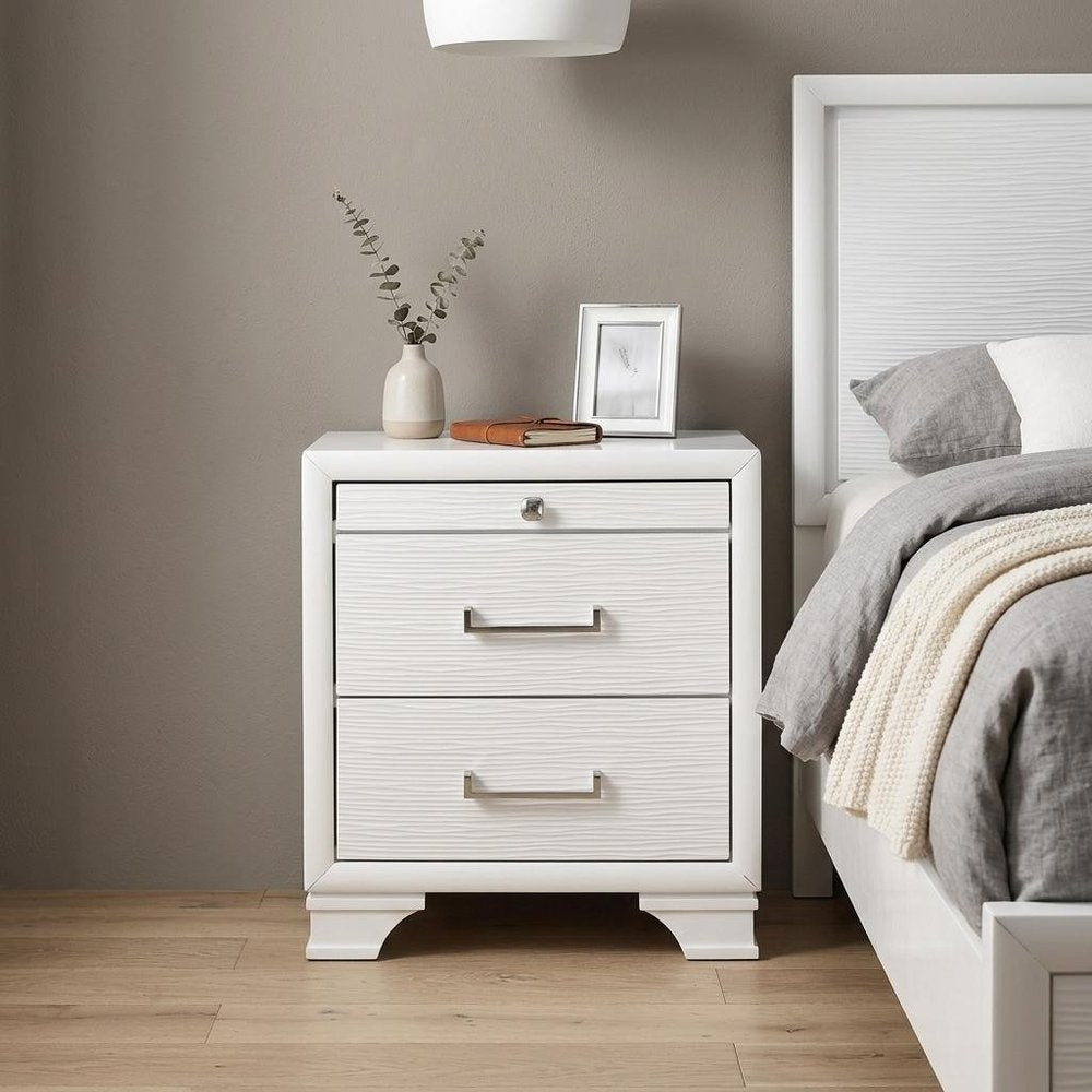 27" White Wood Two Drawer Nightstand HomeRoots