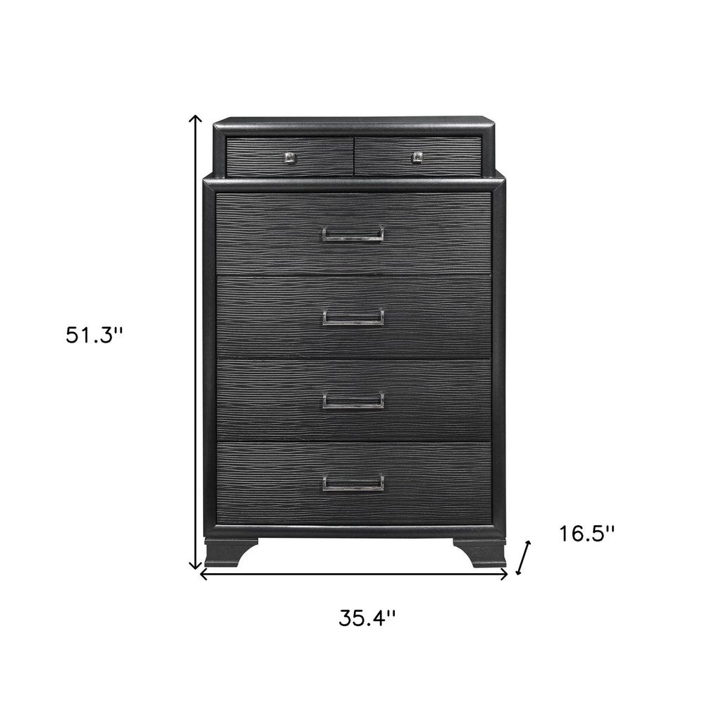 59" Gray Ribbed Texture Solid Wood Nine Drawer Double Dresser — view 12