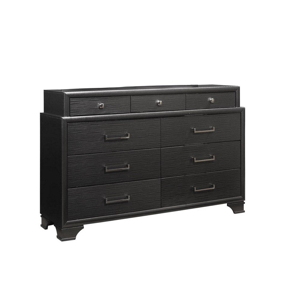 59" Gray Solid Wood Nine Drawer Double Dresser HomeRoots