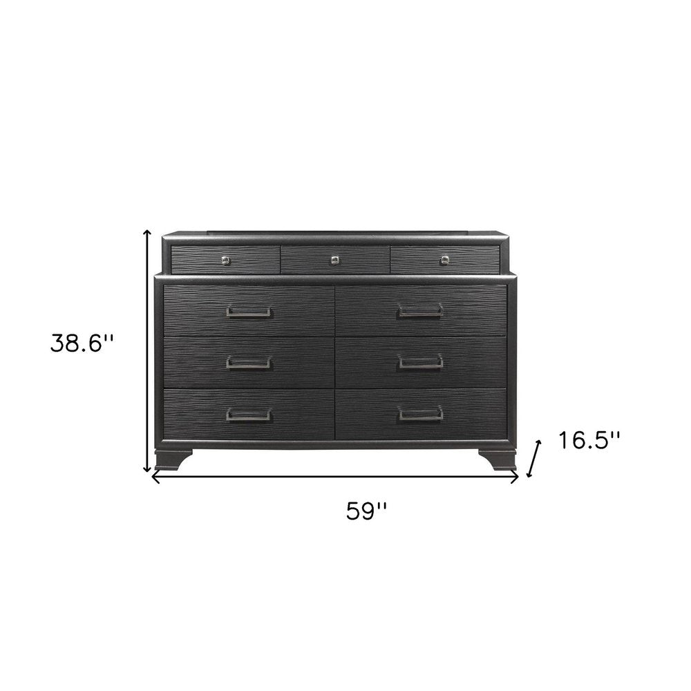 59" Gray Ribbed Texture Solid Wood Nine Drawer Double Dresser — view 5