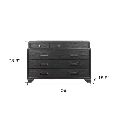 59" Gray Solid Wood Nine Drawer Double Dresser HomeRoots