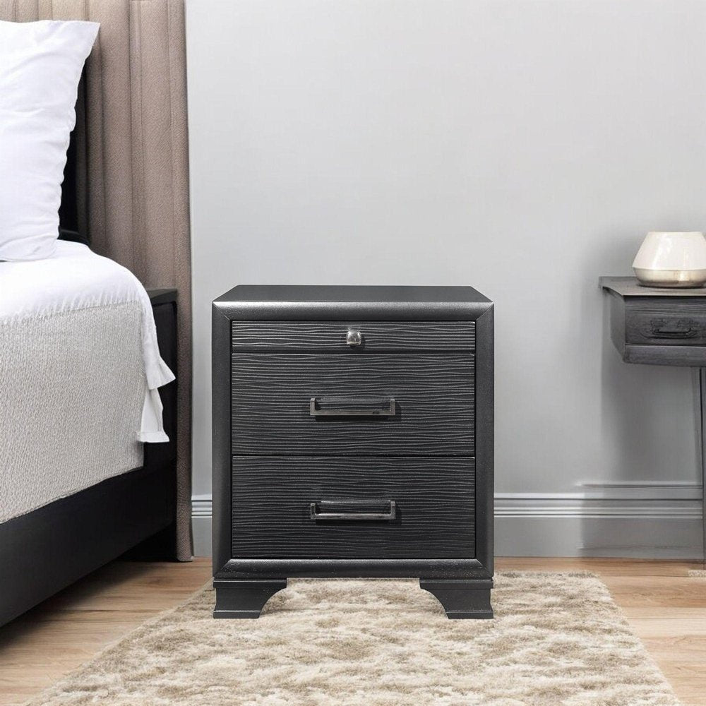 27" Gray Wood Two Drawer Nightstand — view 6