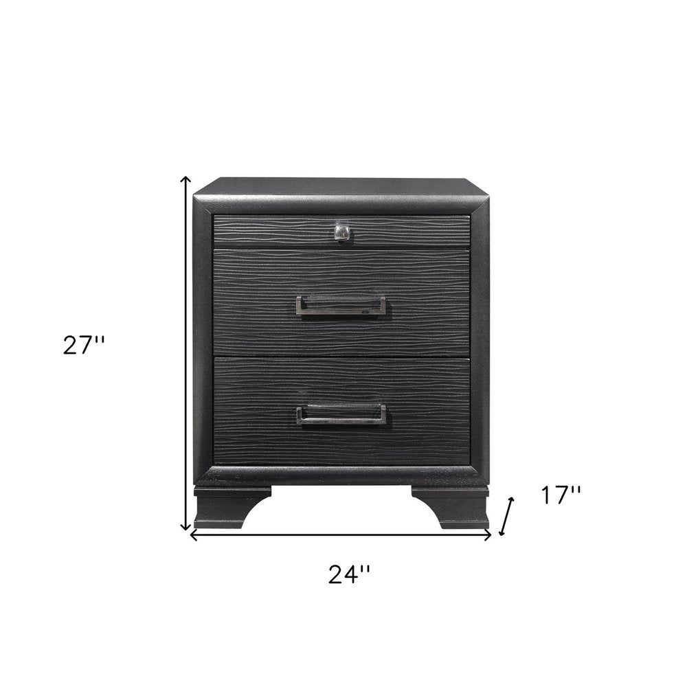 27" Gray Wood Two Drawer Nightstand — view 4