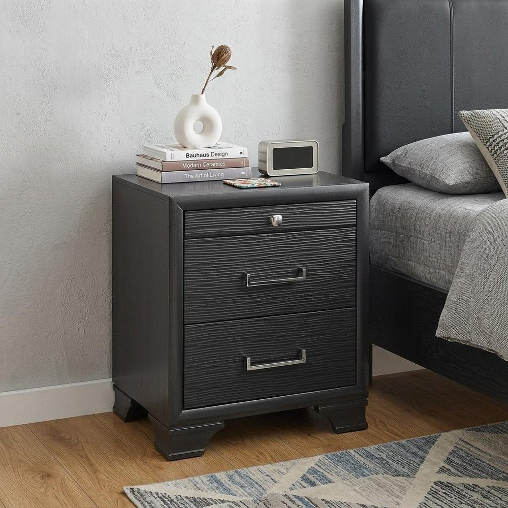 27" Gray Wood Two Drawer Nightstand HomeRoots