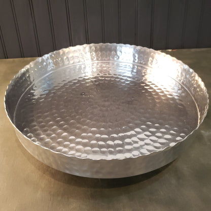 16" Silver Handcrafted Hammered Stainless Steel Round Tray