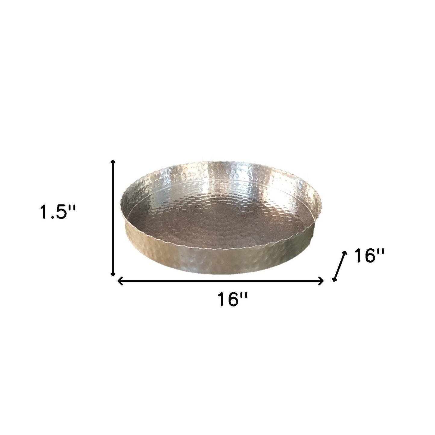16" Silver Handcrafted Hammered Stainless Steel Round Tray