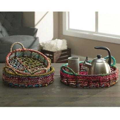 Handmade Set Of 3 Rainbow Round Nesting Jute Trays