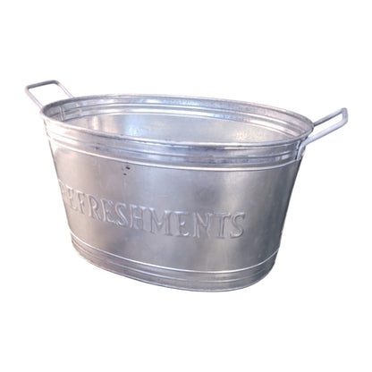 18" Silver Galvanized Metal Oval Refreshments Beverage Tub