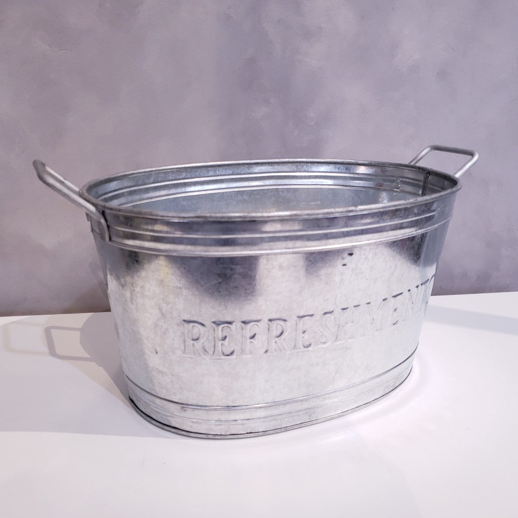 18" Silver Galvanized Metal Oval Refreshments Beverage Tub