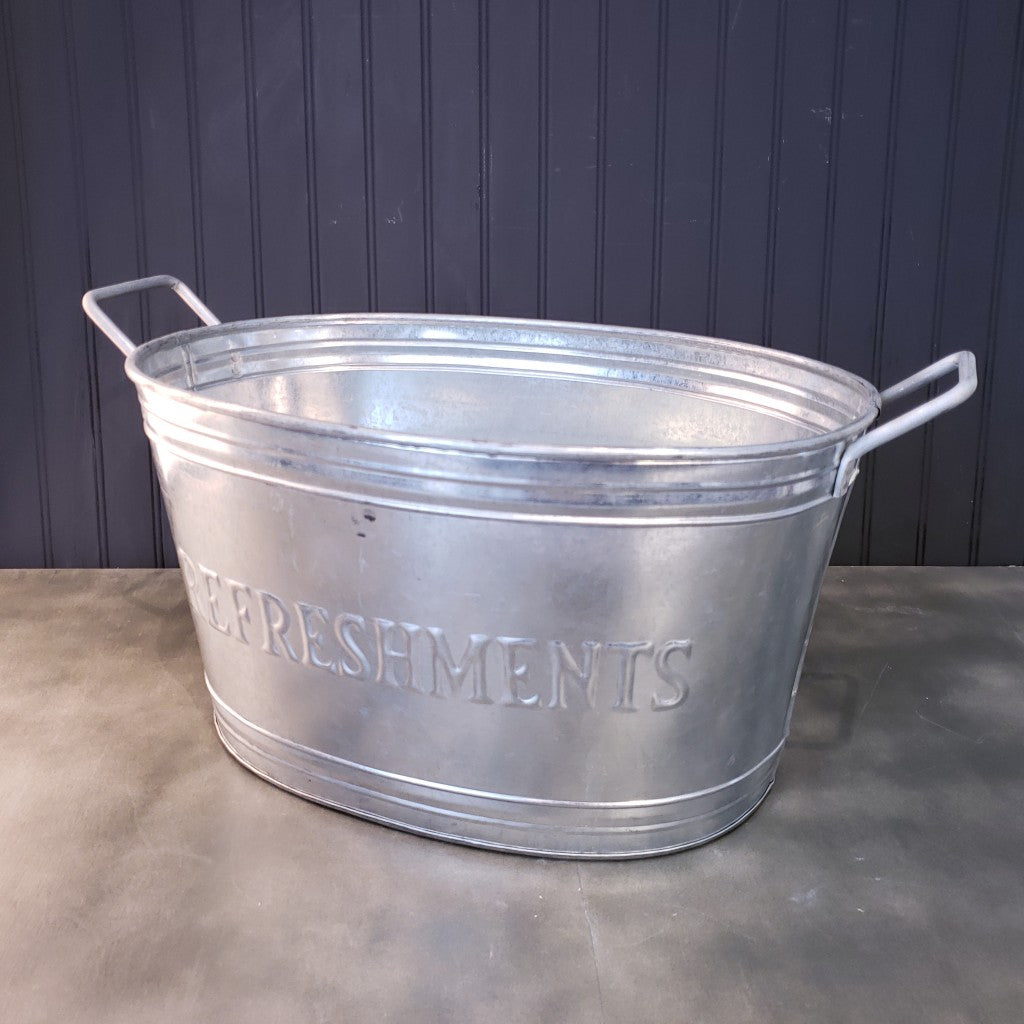 18" Silver Galvanized Metal Oval Refreshments Beverage Tub