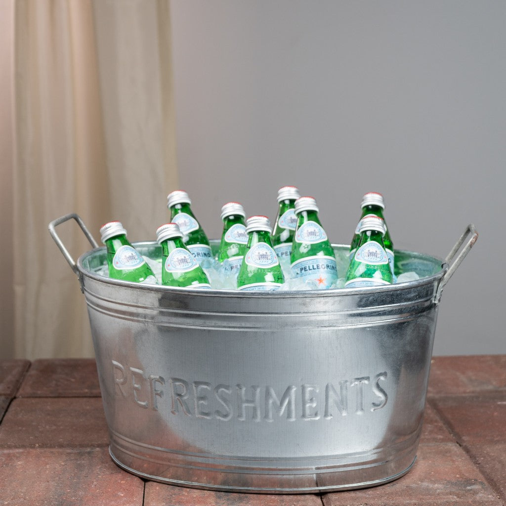 18" Silver Galvanized Metal Oval Refreshments Beverage Tub