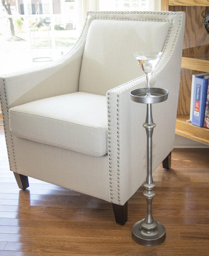 Brushed Silver Finish Drink Size Accent Table HomeRoots