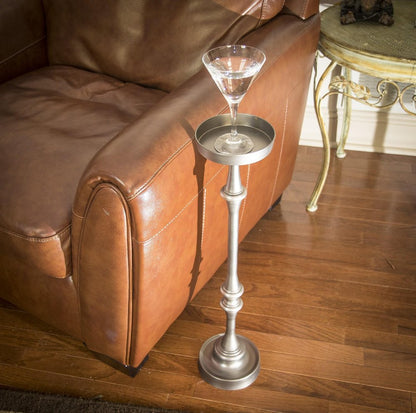 Brushed Silver Finish Drink Size Accent Table HomeRoots