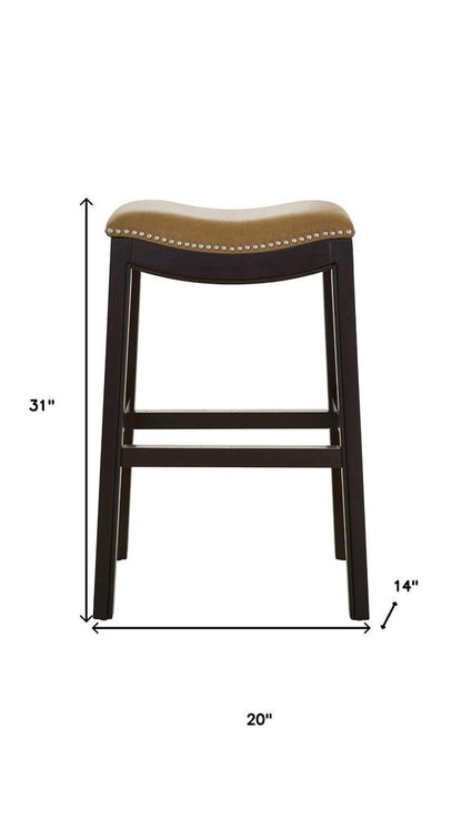 31" Tan And Espresso Faux Leather And Solid Wood Backless Counter Height Bar Chair HomeRoots