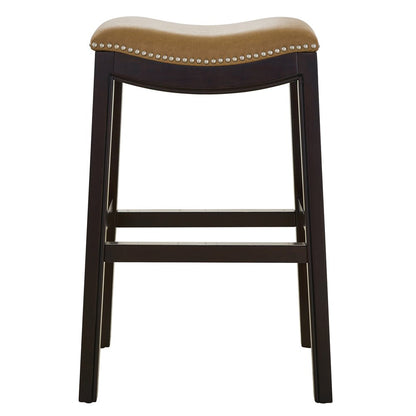 31" Tan And Espresso Faux Leather And Solid Wood Backless Counter Height Bar Chair HomeRoots