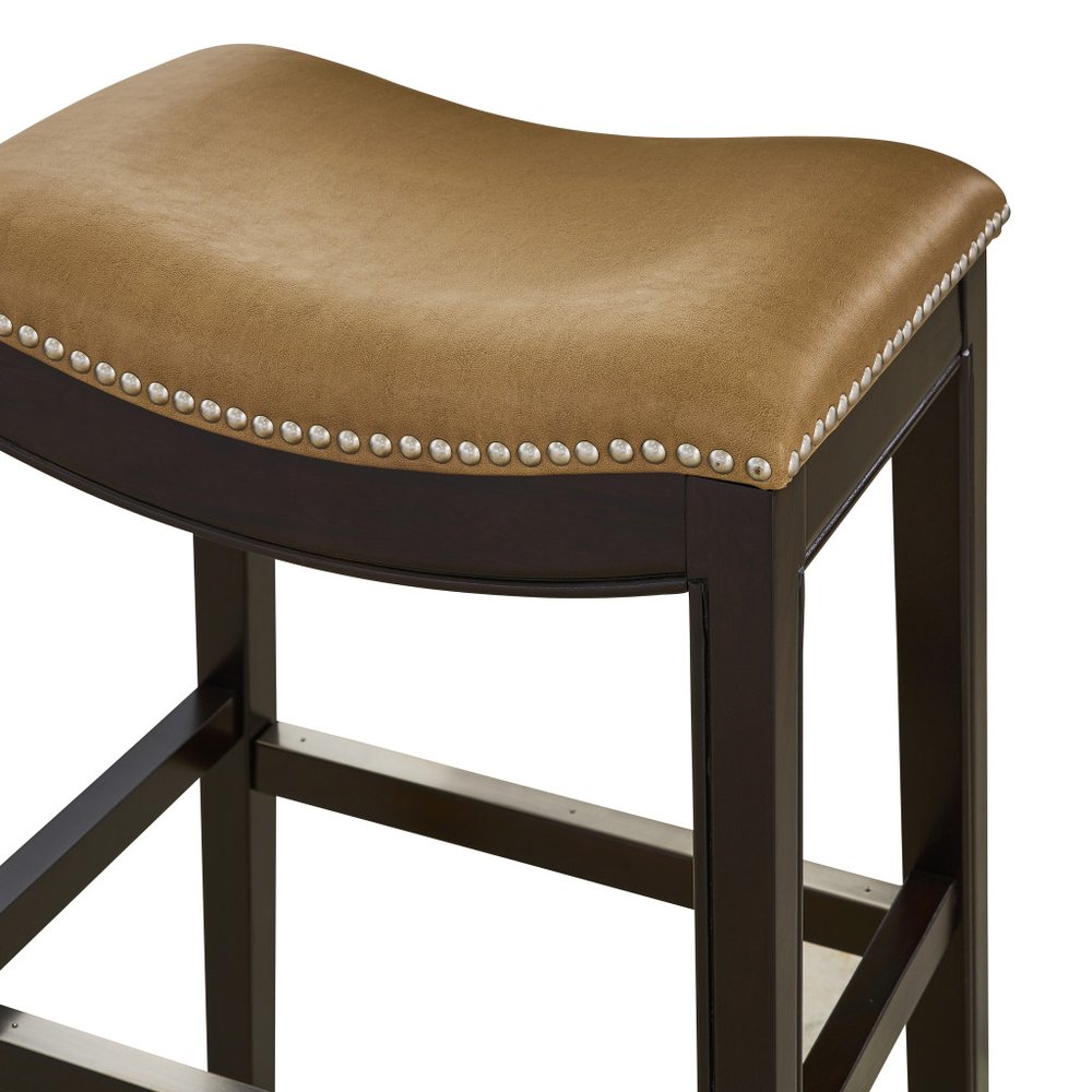 26" Tan And Espresso Solid Wood Backless Bar Height Bar Chair HomeRoots