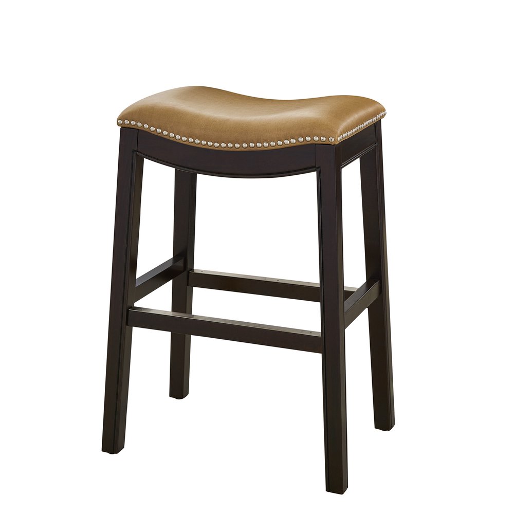 26" Tan And Espresso Solid Wood Backless Bar Height Bar Chair HomeRoots