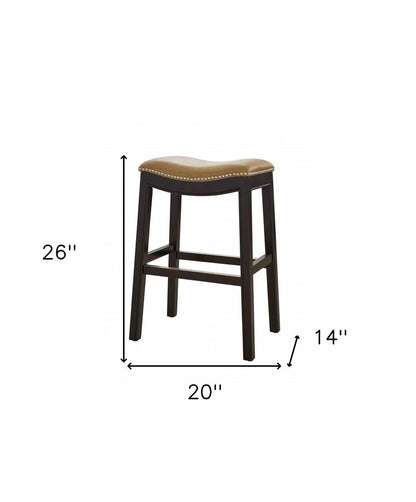 26" Tan And Espresso Solid Wood Backless Bar Height Bar Chair HomeRoots