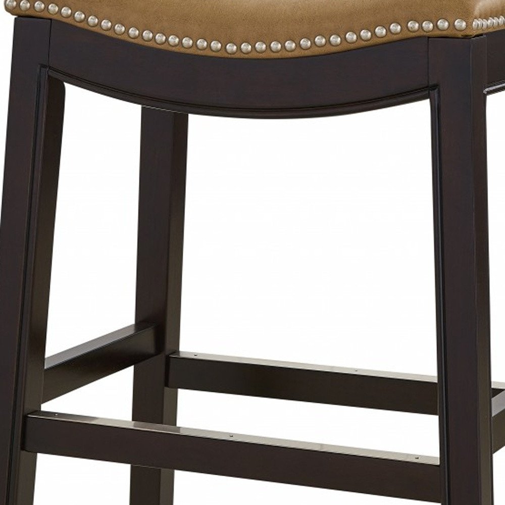 26" Tan And Espresso Solid Wood Backless Bar Height Bar Chair HomeRoots