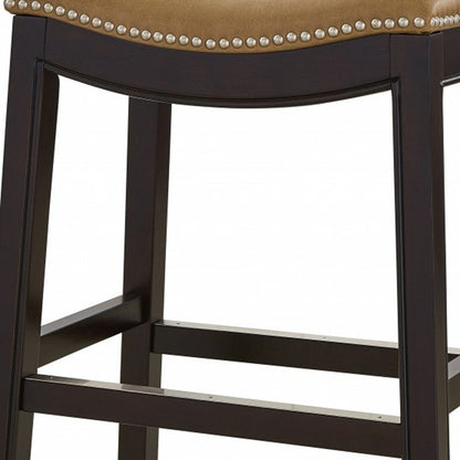 26" Tan And Espresso Solid Wood Backless Bar Height Bar Chair HomeRoots
