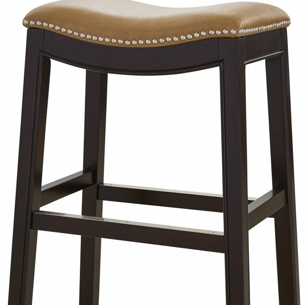 26" Tan And Espresso Solid Wood Backless Bar Height Bar Chair HomeRoots
