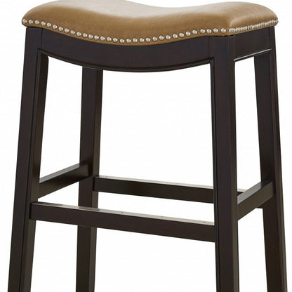 26" Tan And Espresso Solid Wood Backless Bar Height Bar Chair HomeRoots