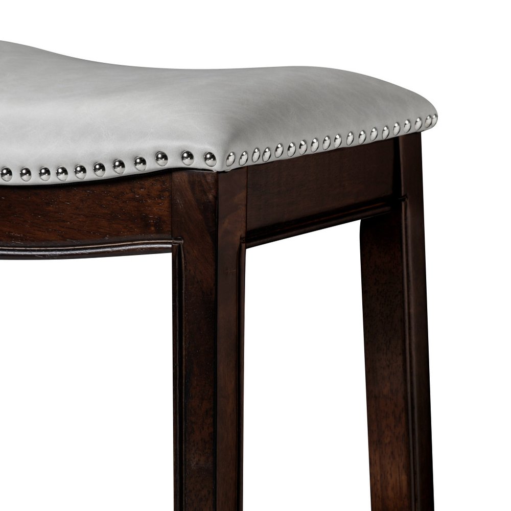 31" Gray And Espresso Faux Leather And Solid Wood Backless Bar Height Bar Chair HomeRoots