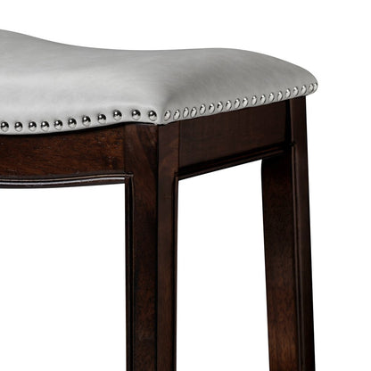 31" Gray And Espresso Faux Leather And Solid Wood Backless Bar Height Bar Chair HomeRoots