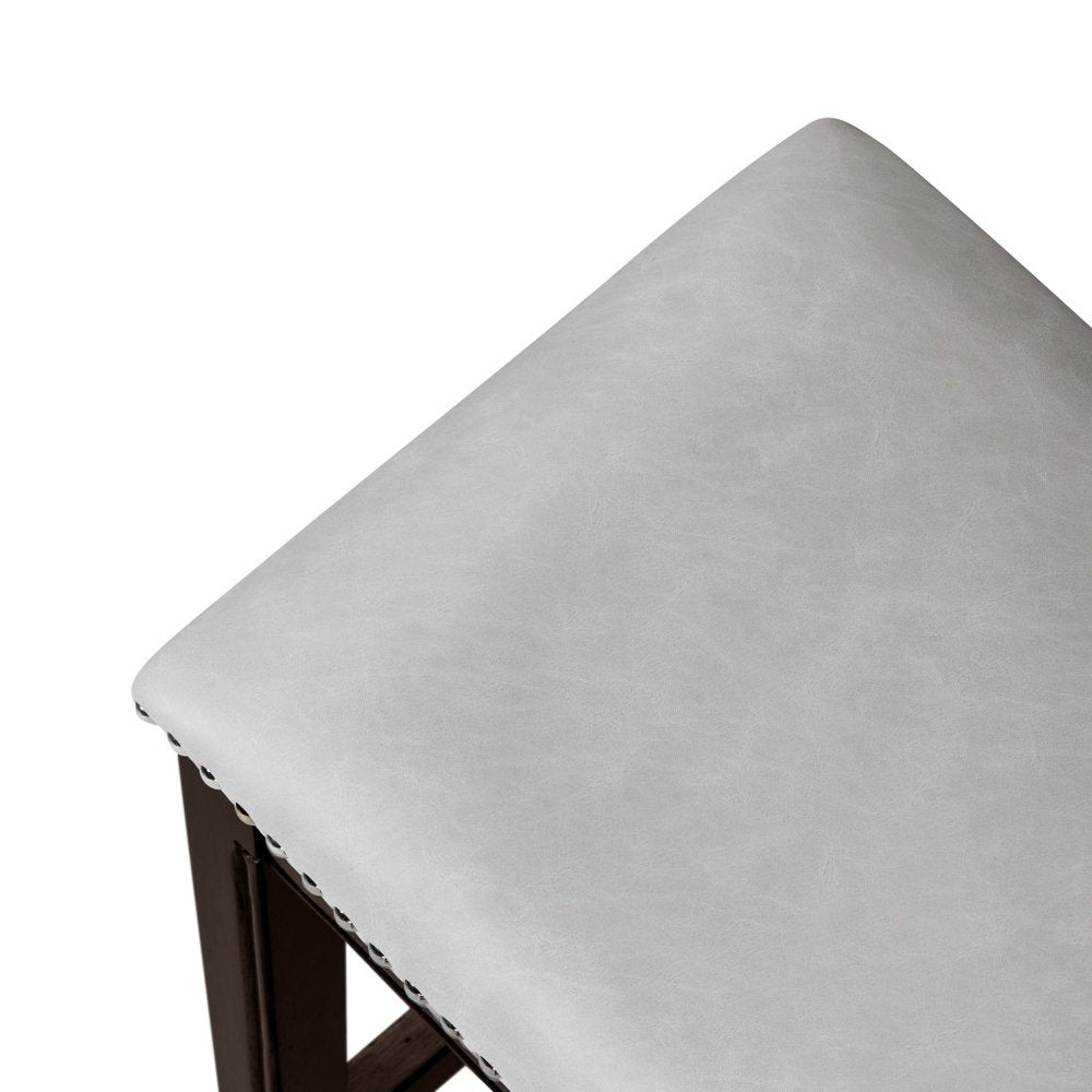 31" Gray and Espresso Faux Leather and Solid Wood Backless Bar Height Bar Chair HomeRoots