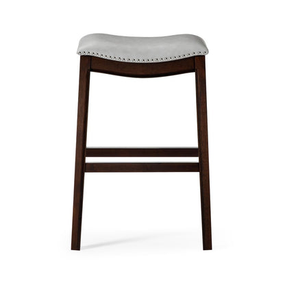31" Gray And Espresso Faux Leather And Solid Wood Backless Bar Height Bar Chair HomeRoots