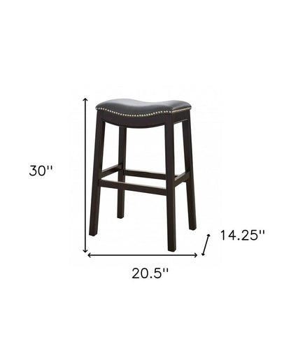 31" Gray And Espresso Faux Leather And Solid Wood Backless Bar Height Bar Chair HomeRoots