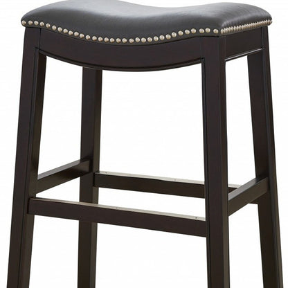 26" Gray And Espresso Faux Leather And Solid Wood Backless Counter Height Bar Chair HomeRoots