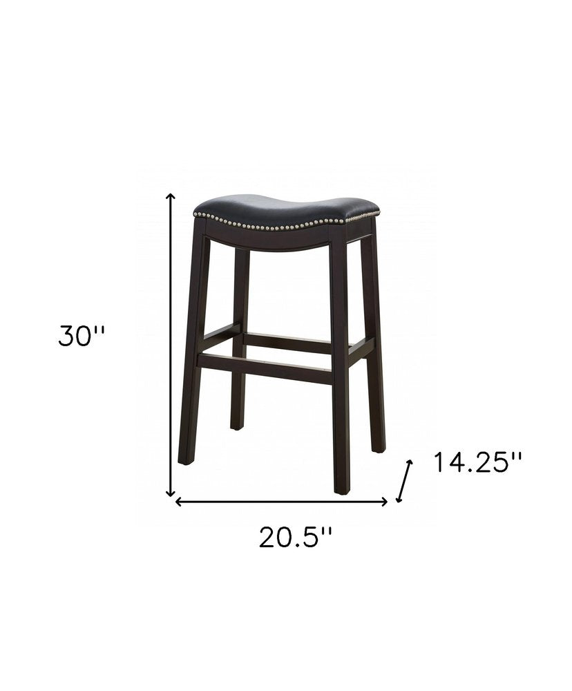 31" Black And Espresso Faux Leather And Solid Wood Backless Bar Height Bar Chair HomeRoots