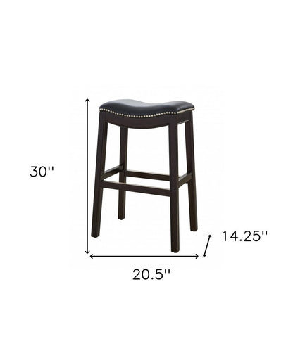 31" Black And Espresso Faux Leather And Solid Wood Backless Bar Height Bar Chair HomeRoots