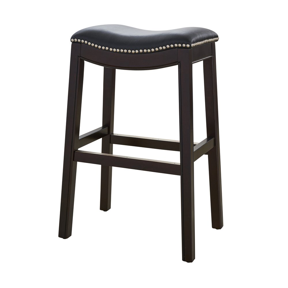 31" Black And Espresso Faux Leather And Solid Wood Backless Bar Height Bar Chair HomeRoots