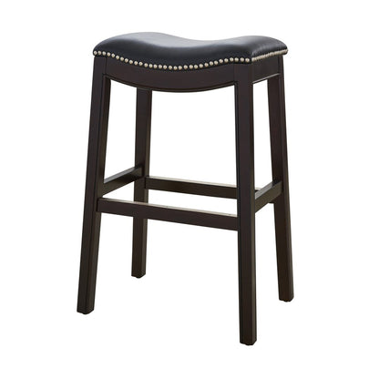 31" Black And Espresso Faux Leather And Solid Wood Backless Bar Height Bar Chair HomeRoots