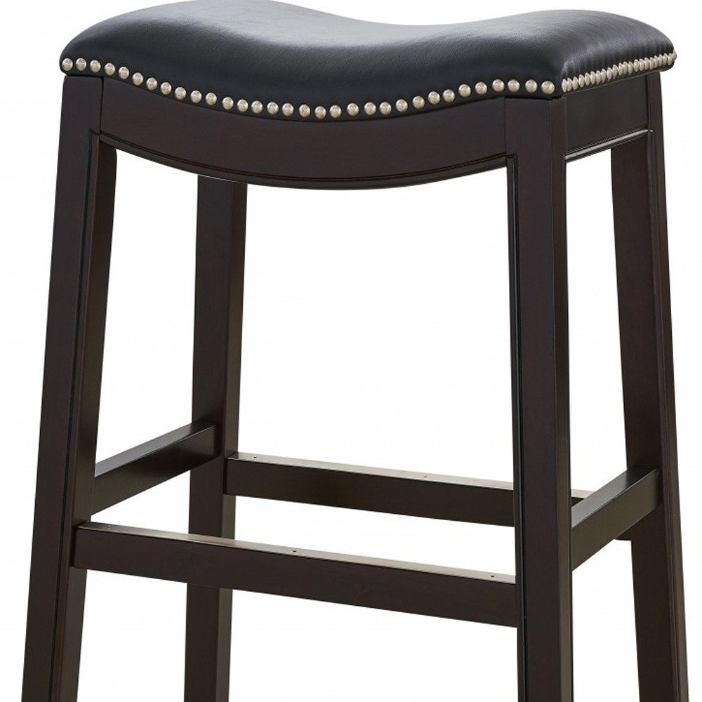 31" Black And Espresso Faux Leather And Solid Wood Backless Bar Height Bar Chair HomeRoots