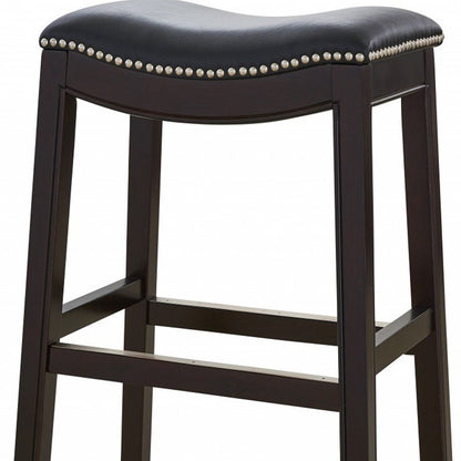 31" Black And Espresso Faux Leather And Solid Wood Backless Bar Height Bar Chair HomeRoots