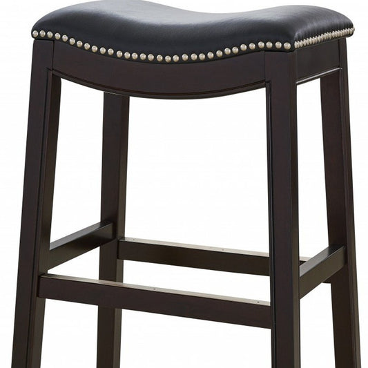 31" Black And Espresso Faux Leather And Solid Wood Backless Bar Height Bar Chair HomeRoots
