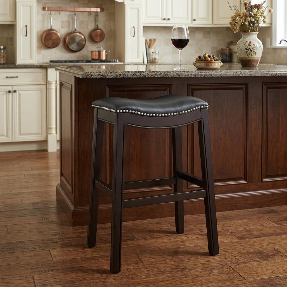 26" Black and Espresso Solid Wood Backless Counter Height Bar Chair HomeRoots