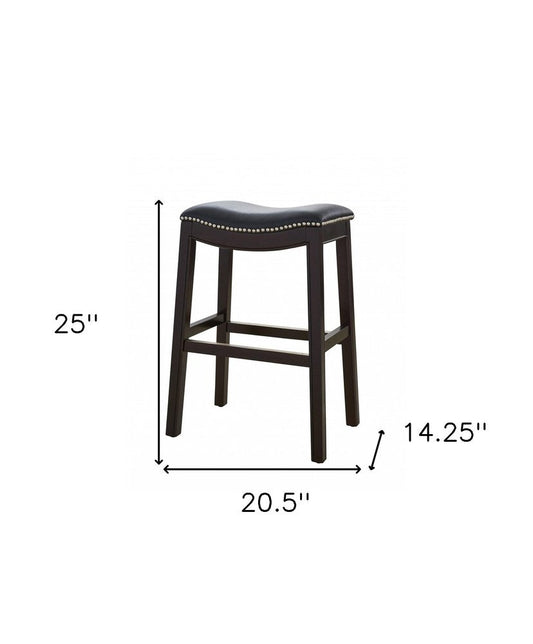 26" Black And Espresso Faux Leather And Solid Wood Backless Counter Height Bar Chair HomeRoots