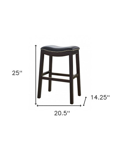 26" Black And Espresso Faux Leather And Solid Wood Backless Counter Height Bar Chair HomeRoots