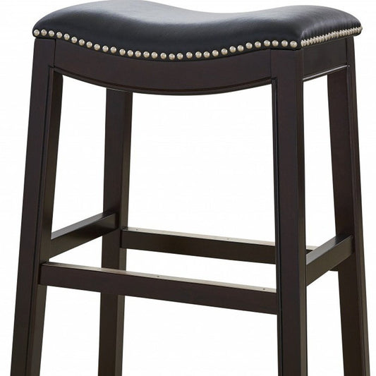 26" Black And Espresso Faux Leather And Solid Wood Backless Counter Height Bar Chair HomeRoots