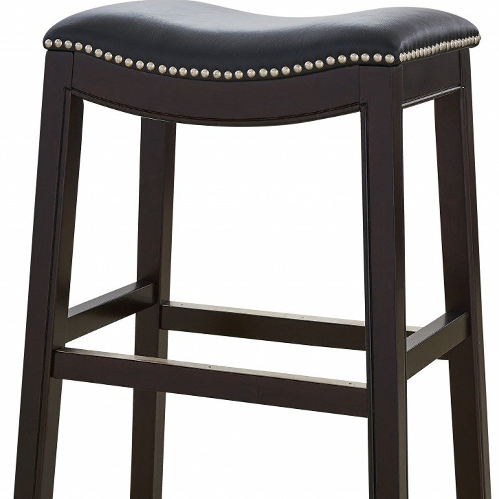 26" Black And Espresso Faux Leather And Solid Wood Backless Counter Height Bar Chair HomeRoots