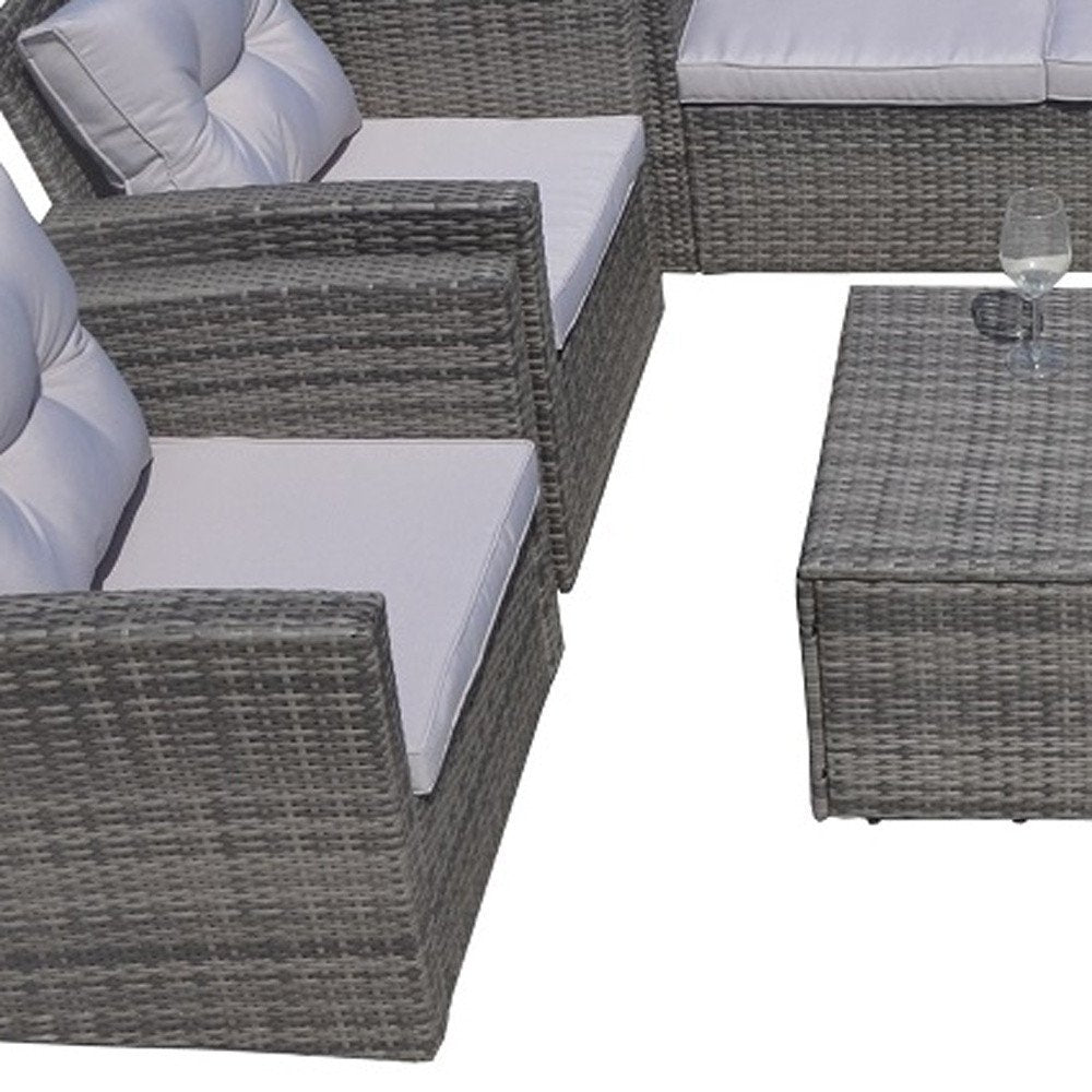 Six Piece Gray Wicker Sofa Seating Group With Table — view 2