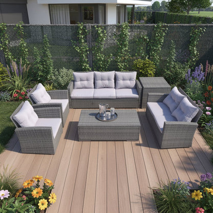 Six Piece Gray Wicker Sofa Seating Group With Table HomeRoots