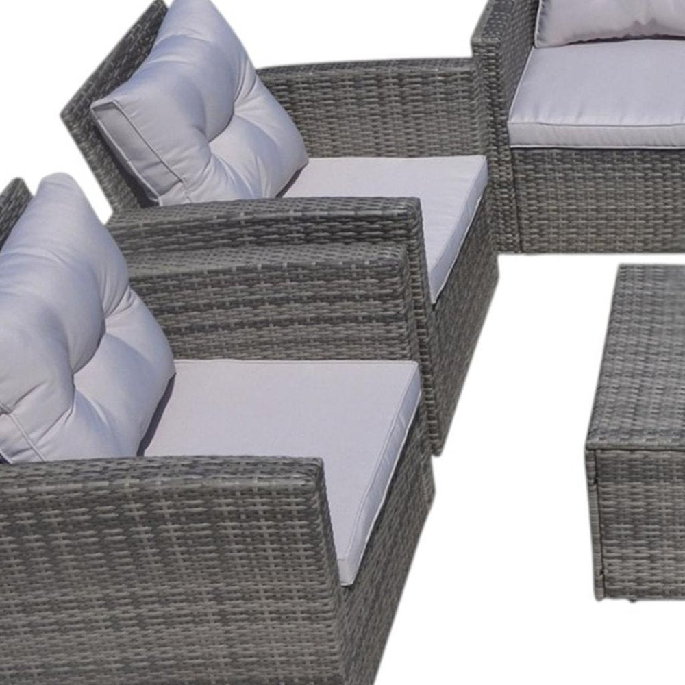 Six Piece Gray Wicker Sofa Seating Group With Table — view 3