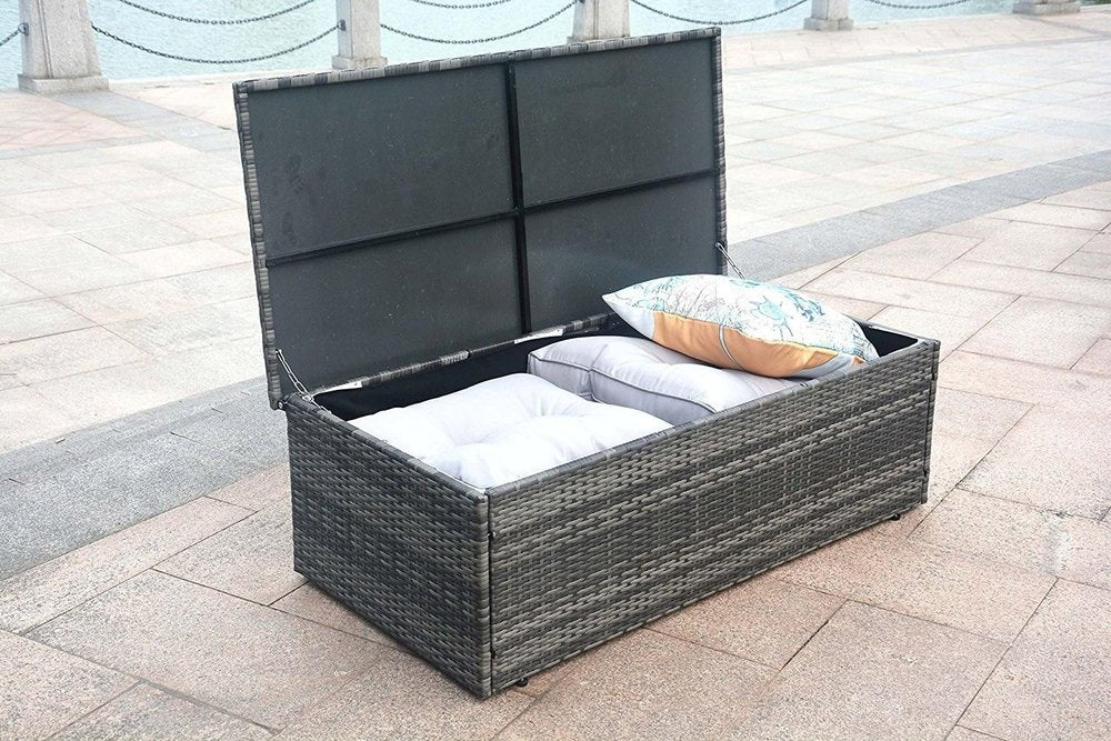 Six Piece Gray Wicker Sofa Seating Group With Table — view 4