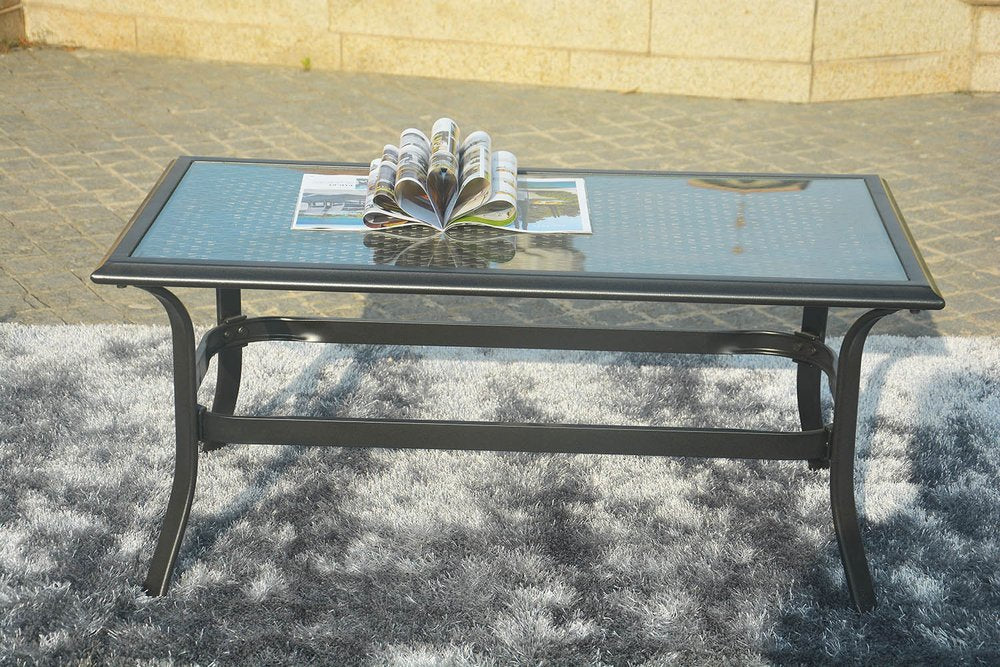 Five Piece Black and Beige Metal Sofa Seating Group With Table HomeRoots